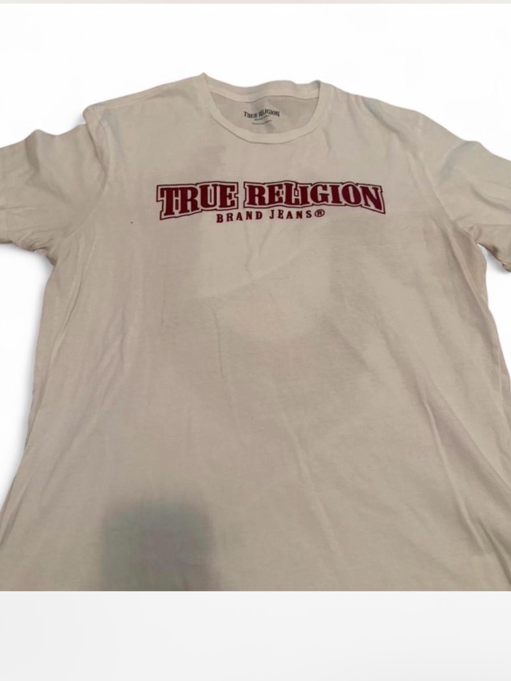 True Religion Men’s Cream Tee with Red Chest Logo